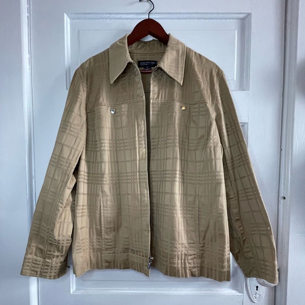 Jones New York Beige Checkered Utility Jacket